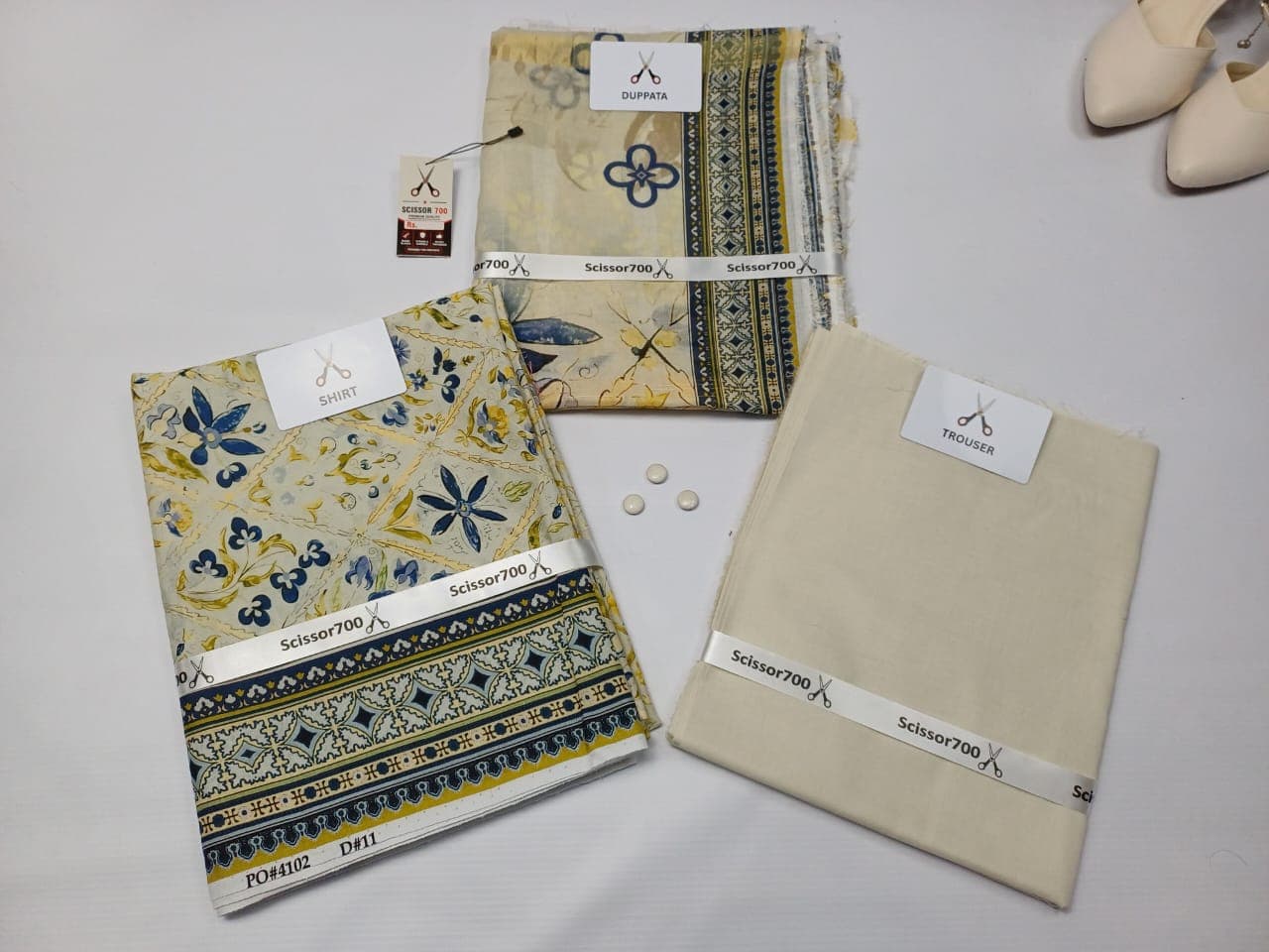 Ivory Heritage three piece unstitched lawn suit — shirt, dupatta and trouser