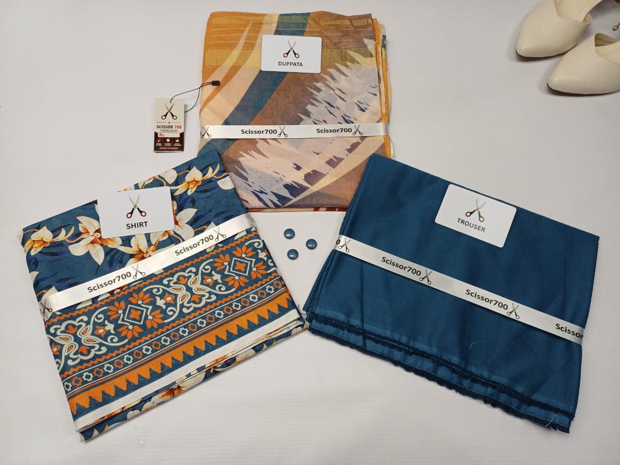 Teal Lily three piece unstitched lawn suit on sale — shirt, dupatta and trouser
